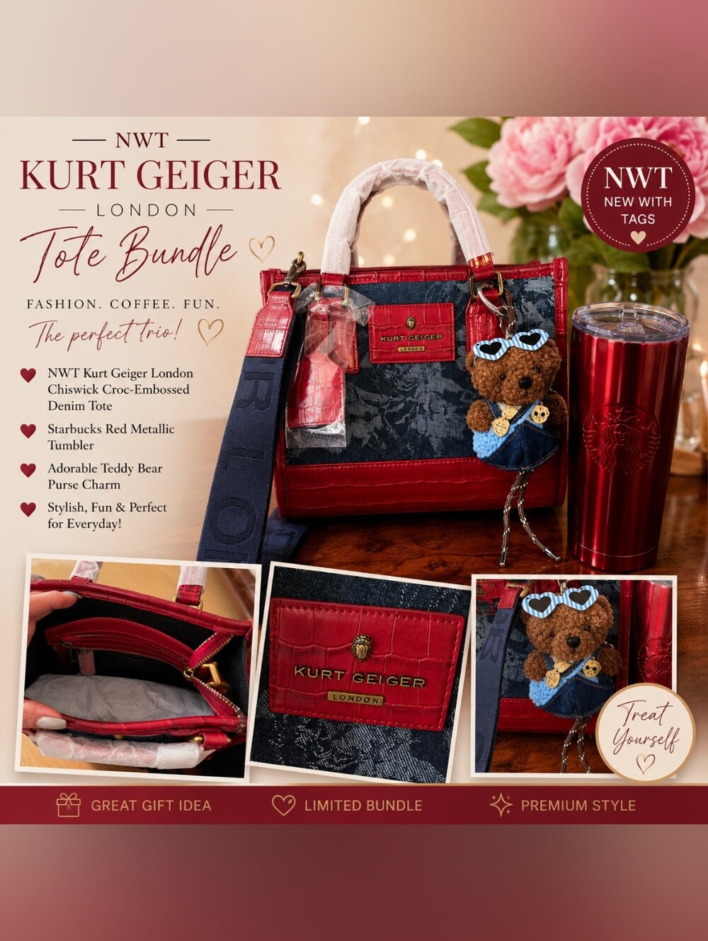 ❤️ NWT Kurt Geiger London Tote + Starbucks Bundle